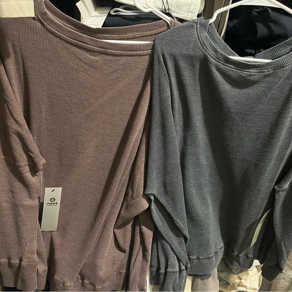 Mono B Ribbed Long Sleeve Tops - khaki- brown- dark grey